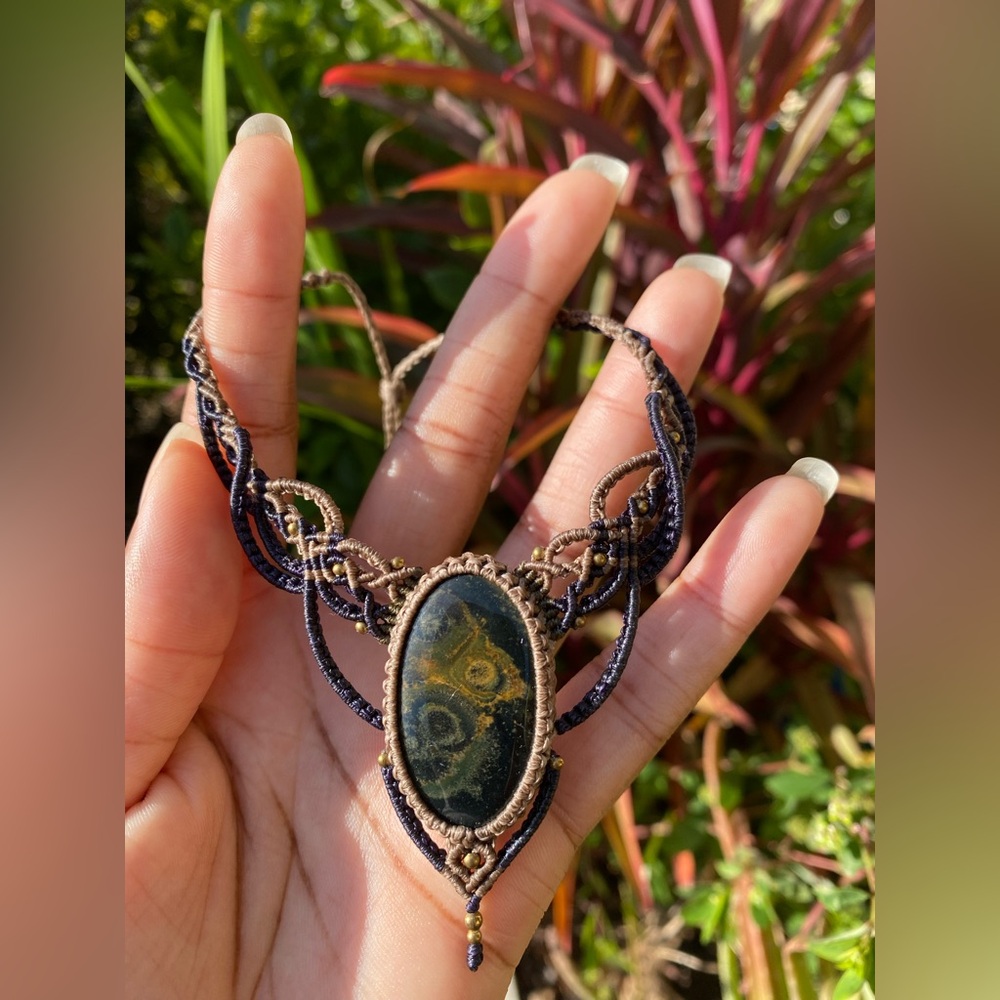 Kambaba Jasper Macrame Necklace - Picture 3 of 6